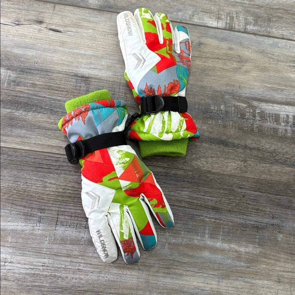 Wild Snow Kids medium ski gloves - Red, Green, Black, White